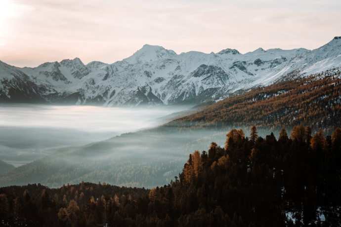 herbst, herbststimmung, neblig, ortler, val müstair, vm, cloud, dawn, hill, lake, landscape, loch, mist, morning, mountain, mountain range, nature, reflection, ridge, snow, tree, wilderness, winter