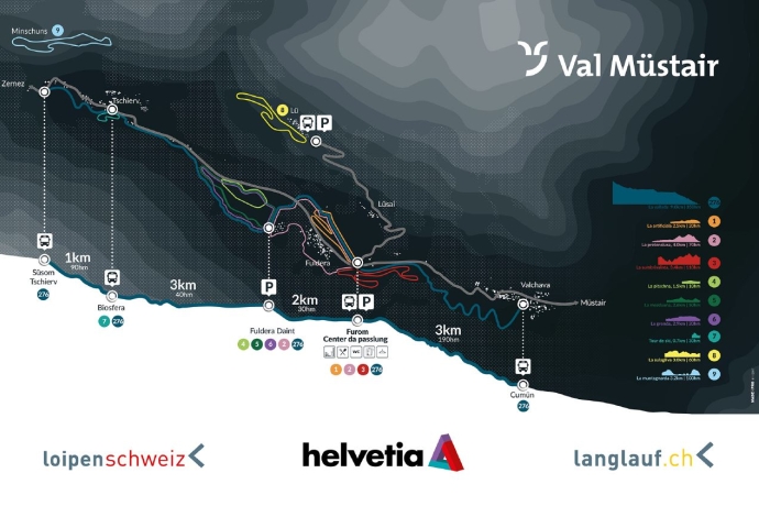 Übersichtskarte Langlaufloipen Val Müstair Übersichtskarte Langlaufloipen Val Müstair